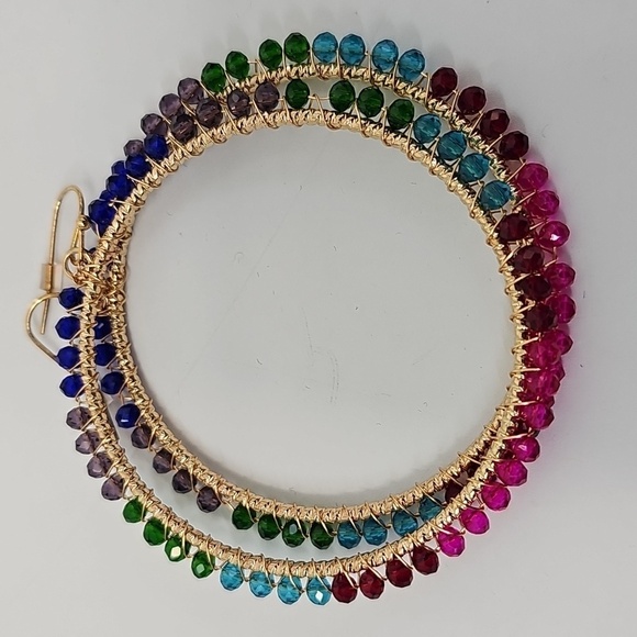 Noir Sparkly Crystal Multicolored Hoop Drop  Earrings - Picture 4 of 6